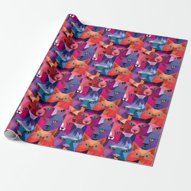 Colorful Low Poly Animals Pattern Wrapping Paper (Unrolled)