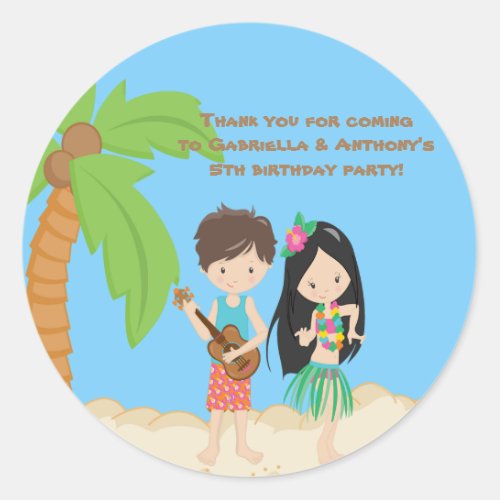 Colorful Luau Hawaiian Kids Thank You Sticker