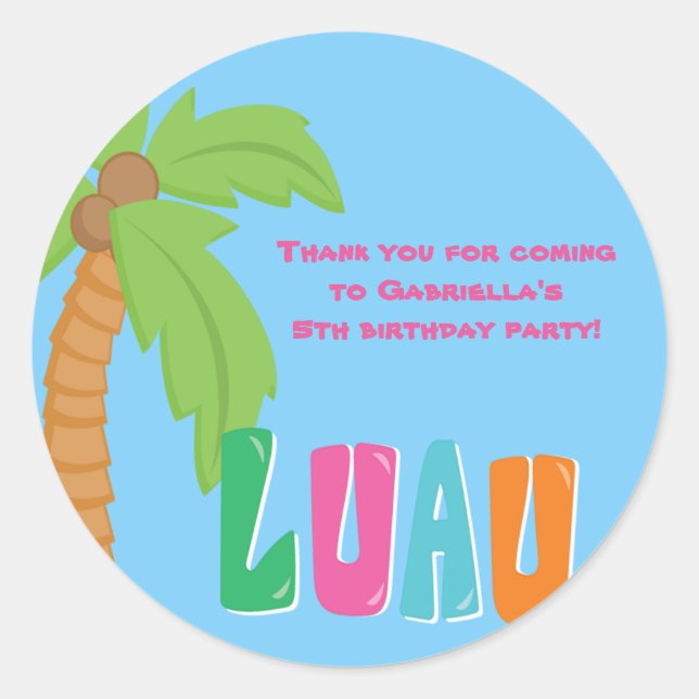 Colorful Luau Palm Tree Round Sticker (Front)