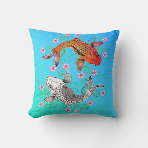 Colorful Luck Asian Carps Throw Pillow