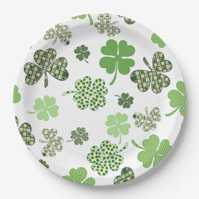 Colorful Lucky clovers Paper Plates (Front)