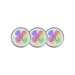 Colorful Lucky Four Leaf Clovers Monogrammed Golf Ball Marker