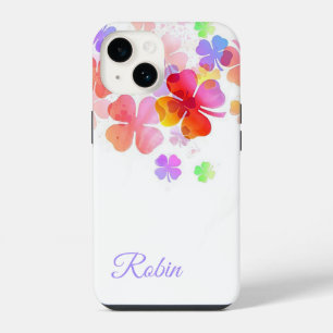 Colorful Lucky Four Leaf Clovers Personalized iPhone 14 Case