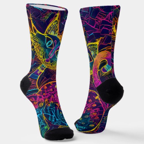 Colorful Lucky no 7 Cat Socks