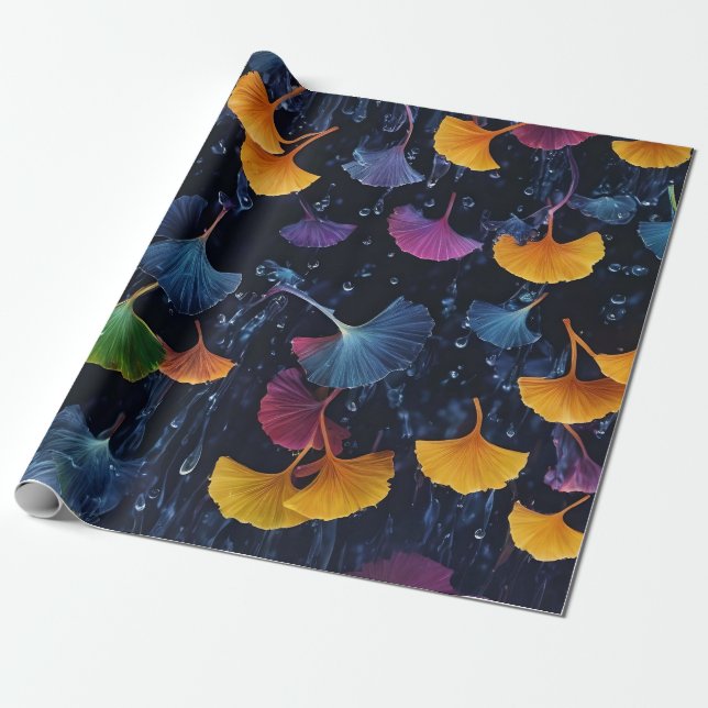 Colorful Luminogram Ginkgo Leaves  Wrapping Paper (Unrolled)