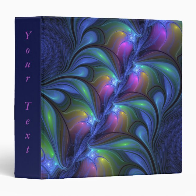 Colorful Luminous Abstract Blue Pink Green Fractal 3 Ring Binder (Front/Spine)