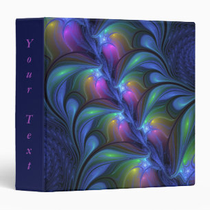 Colorful Luminous Abstract Blue Pink Green Fractal 3 Ring Binder