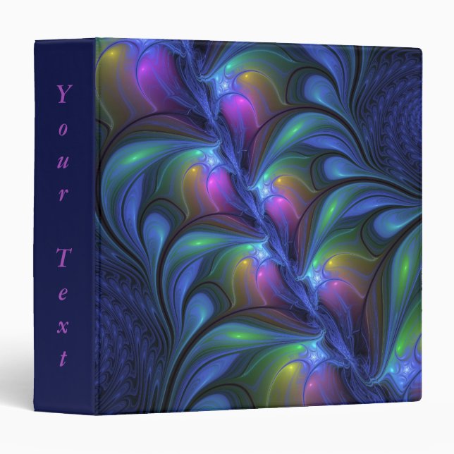 Colorful Luminous Abstract Blue Pink Green Fractal 3 Ring Binder (Front/Spine)