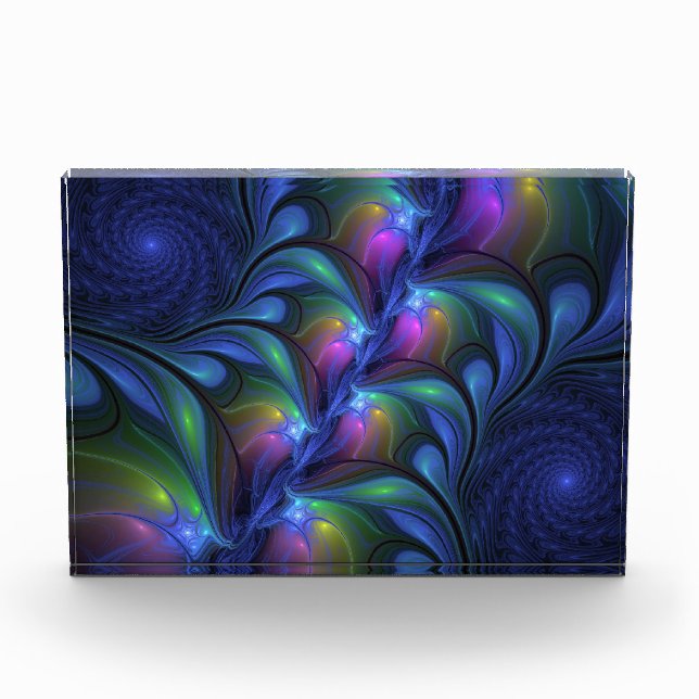 Colorful Luminous Abstract Blue Pink Green Fractal Acrylic Award (Front)