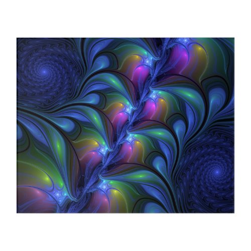 Colorful Luminous Abstract Blue Pink Green Fractal Acrylic Print