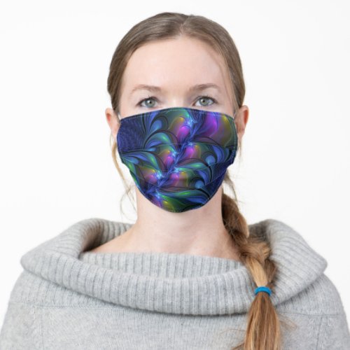 Colorful Luminous Abstract Blue Pink Green Fractal Adult Cloth Face Mask