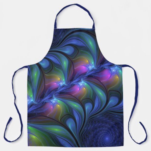 Colorful Luminous Abstract Blue Pink Green Fractal Apron