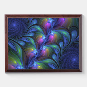 Colorful Luminous Abstract Blue Pink Green Fractal Award Plaque