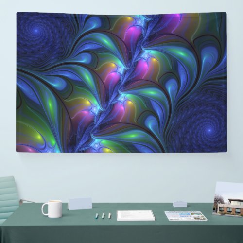 Colorful Luminous Abstract Blue Pink Green Fractal Banner