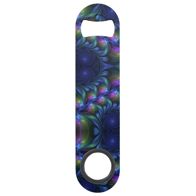 Colorful Luminous Abstract Blue Pink Green Fractal Bar Key (Front)