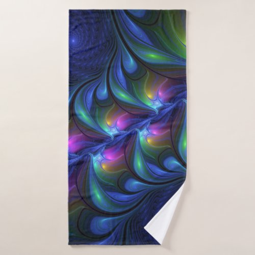 Colorful Luminous Abstract Blue Pink Green Fractal Bath Towel