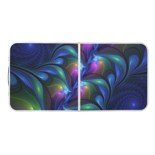 Colorful Luminous Abstract Blue Pink Green Fractal Beer Pong Table