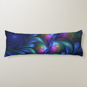 Colorful Luminous Abstract Blue Pink Green Fractal Body Pillow