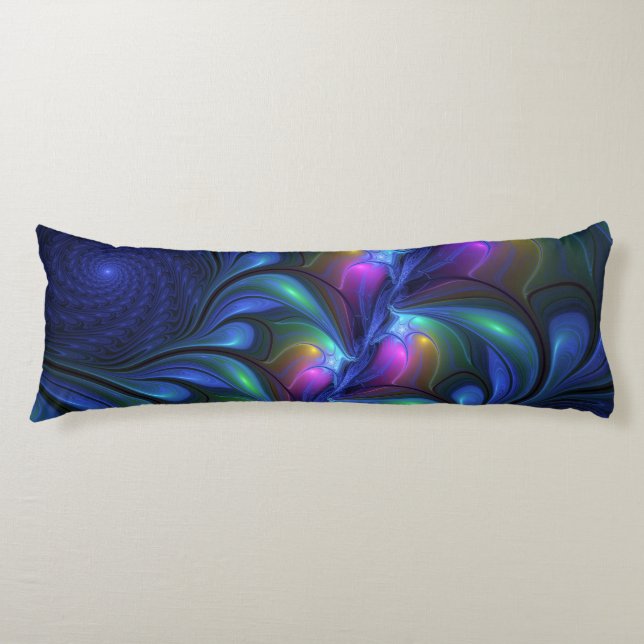 Colorful Luminous Abstract Blue Pink Green Fractal Body Pillow (Front)