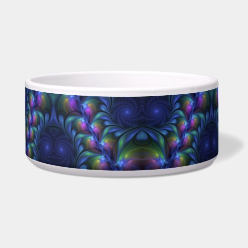 Colorful Luminous Abstract Blue Pink Green Fractal Bowl