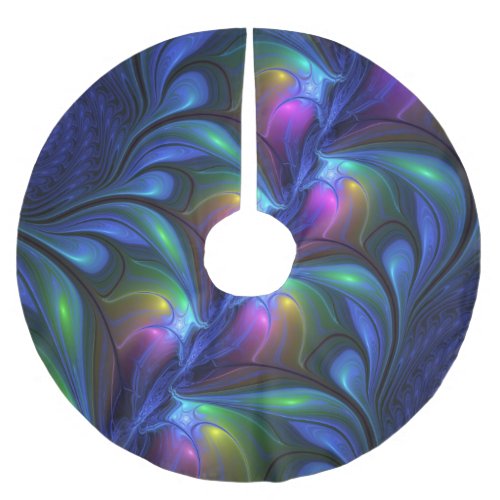 Colorful Luminous Abstract Blue Pink Green Fractal Brushed Polyester Tree Skirt