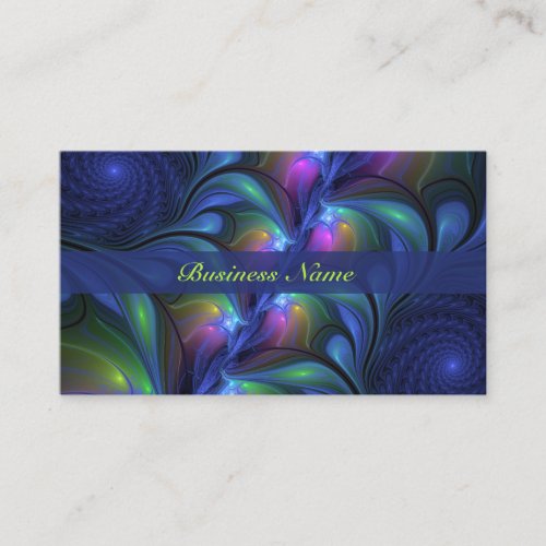 Colorful Luminous Abstract Blue Pink Green Fractal Business Card