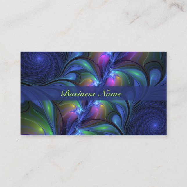 Colorful Luminous Abstract Blue Pink Green Fractal Business Card (Front)