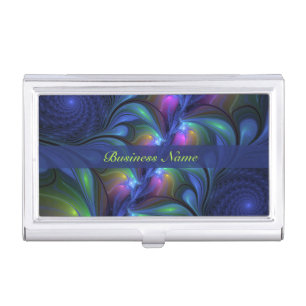 Colorful Luminous Abstract Blue Pink Green Fractal Business Card Case