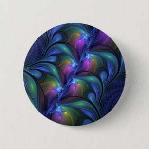Colorful Luminous Abstract Blue Pink Green Fractal Button