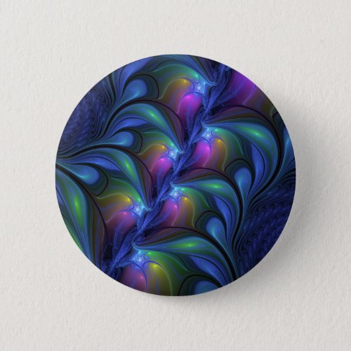 Colorful Luminous Abstract Blue Pink Green Fractal Button