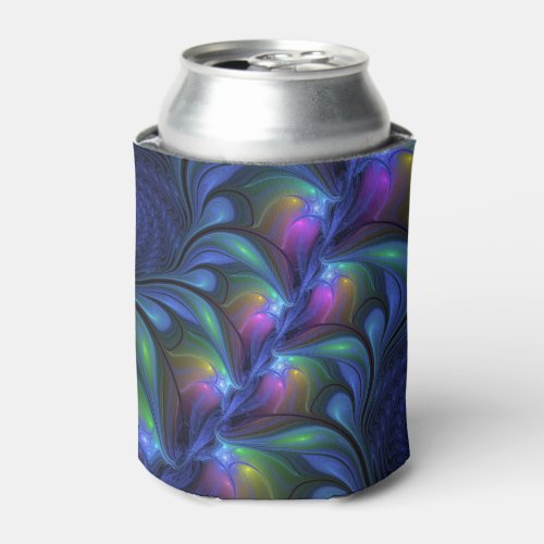 Colorful Luminous Abstract Blue Pink Green Fractal Can Cooler
