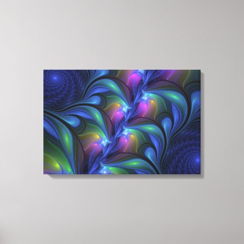 Colorful Luminous Abstract Blue Pink Green Fractal Canvas Print