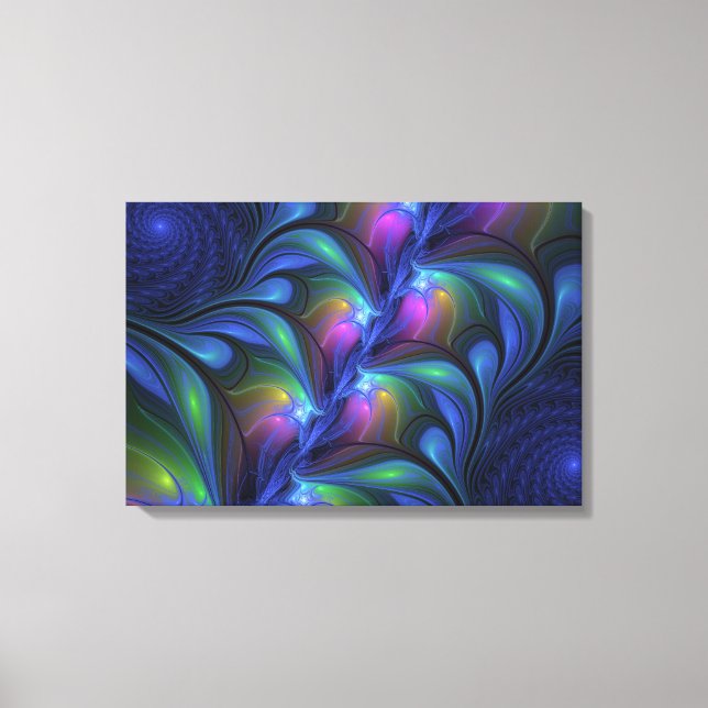Colorful Luminous Abstract Blue Pink Green Fractal Canvas Print (Front)
