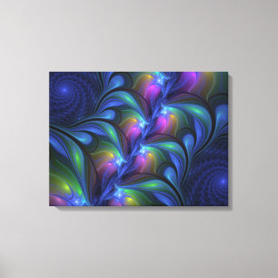 Colorful Luminous Abstract Blue Pink Green Fractal Canvas Print