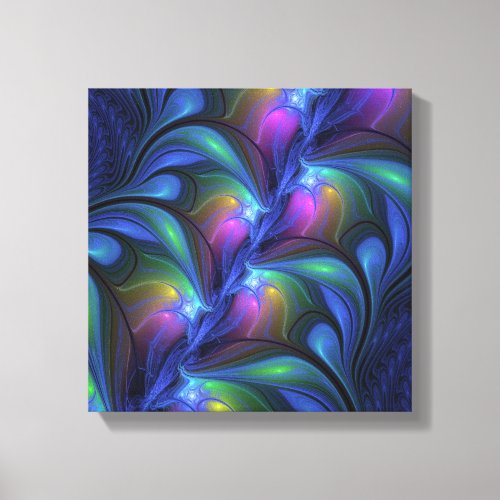 Colorful Luminous Abstract Blue Pink Green Fractal Canvas Print