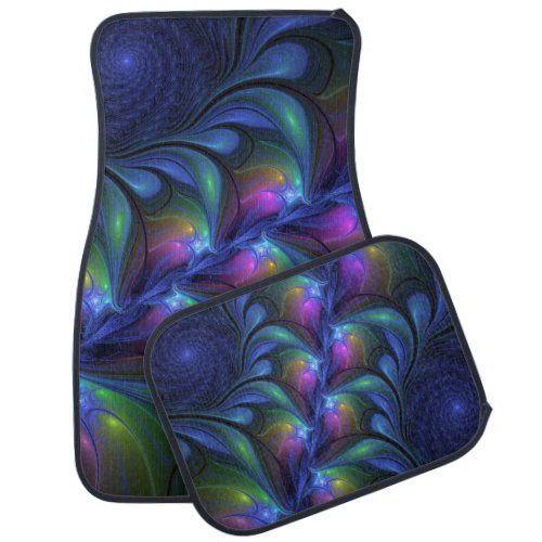 Colorful Luminous Abstract Blue Pink Green Fractal Car Floor Mat