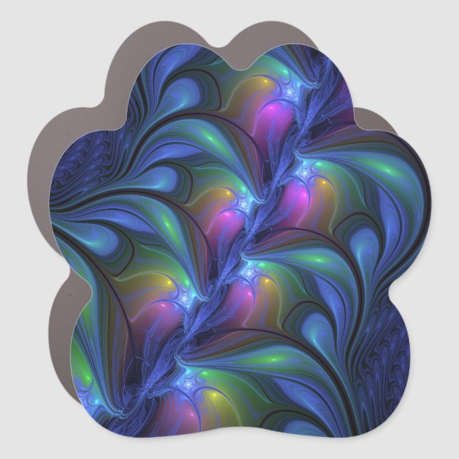 Colorful Luminous Abstract Blue Pink Green Fractal Car Magnet (Front)