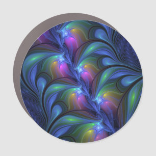 Colorful Luminous Abstract Blue Pink Green Fractal Car Magnet
