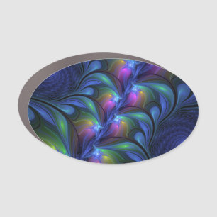 Colorful Luminous Abstract Blue Pink Green Fractal Car Magnet
