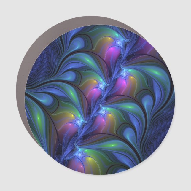 Colorful Luminous Abstract Blue Pink Green Fractal Car Magnet (Front)