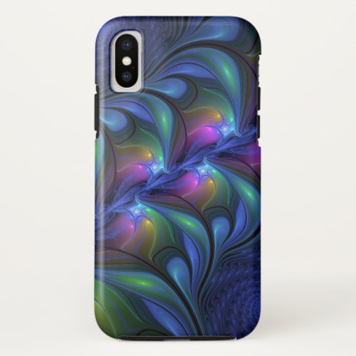 Colorful Luminous Abstract Blue Pink Green Fractal iPhone X Case