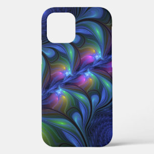 Colorful Luminous Abstract Blue Pink Green Fractal iPhone 12 Pro Case