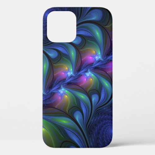 Colorful Luminous Abstract Blue Pink Green Fractal iPhone 12 Pro Case