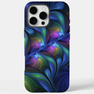 Colorful Luminous Abstract Blue Pink Green Fractal iPhone 16 Pro Max Case