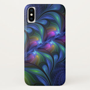 Colorful Luminous Abstract Blue Pink Green Fractal iPhone X Case