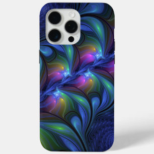 Colorful Luminous Abstract Blue Pink Green Fractal iPhone 15 Pro Max Case