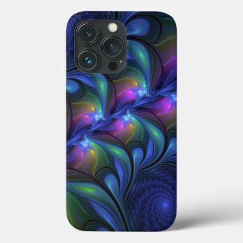 Colorful Luminous Abstract Blue Pink Green Fractal iPhone 13 Pro Case