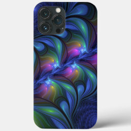 Colorful Luminous Abstract Blue Pink Green Fractal iPhone 13 Pro Max Case