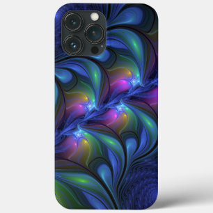 Colorful Luminous Abstract Blue Pink Green Fractal iPhone 13 Pro Max Case