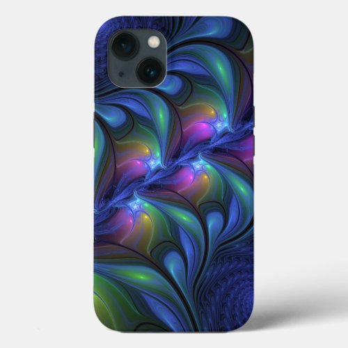 Colorful Luminous Abstract Blue Pink Green Fractal iPhone 13 Case